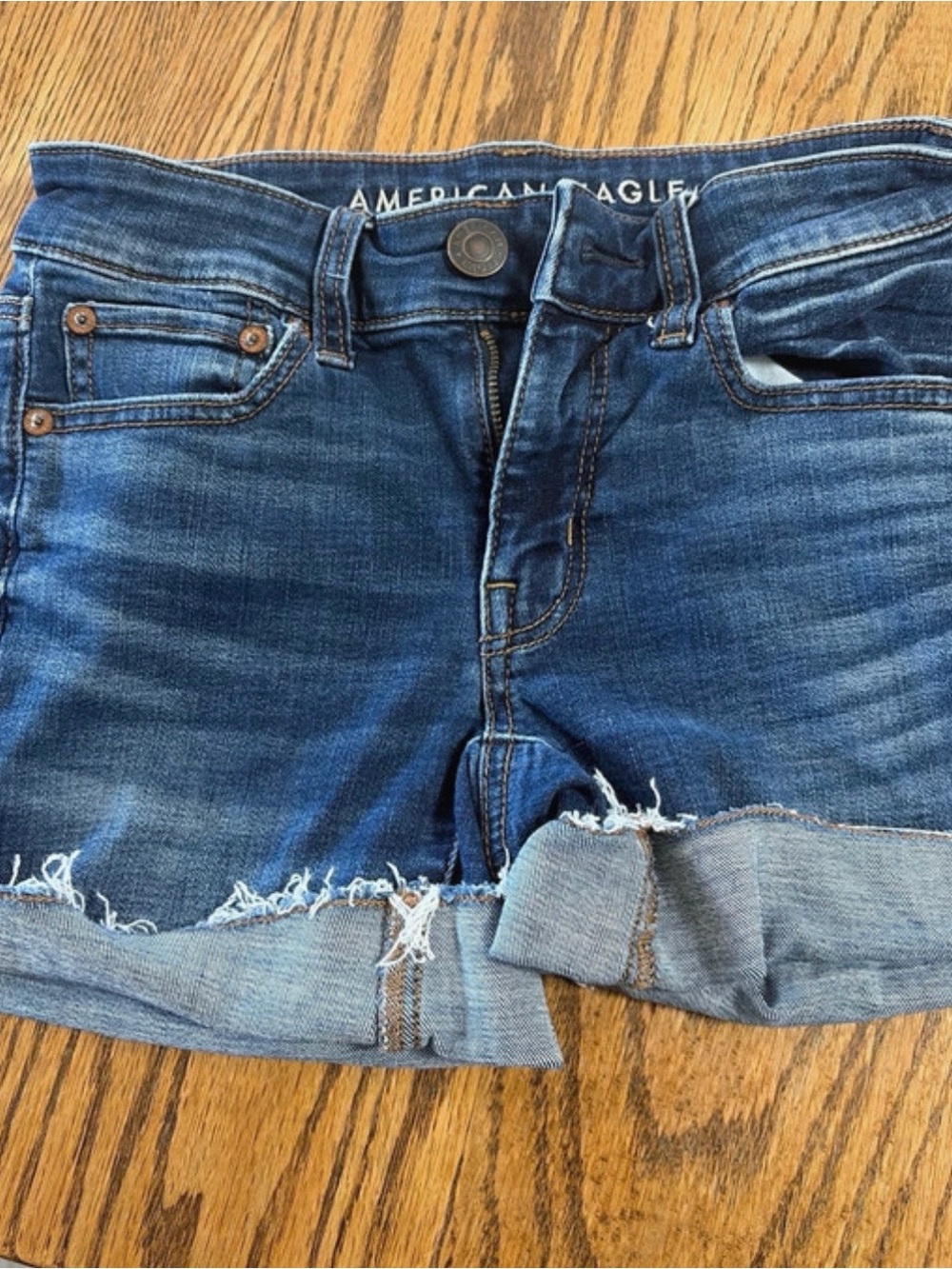 American Eagle Outfitters Dark Blue Distressed Denim Cutoff Shorts